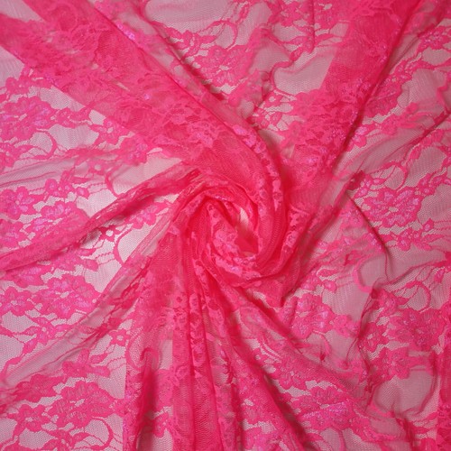 Neon pink floral lace - pink, fabric
