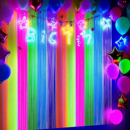 Pack neon tinsel curtains 6 - 2,