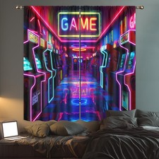 Neon Arcade Game Curtains